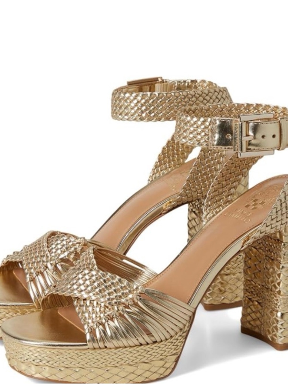 Gold Woven Platform Ankle-Strap Sandals - Women